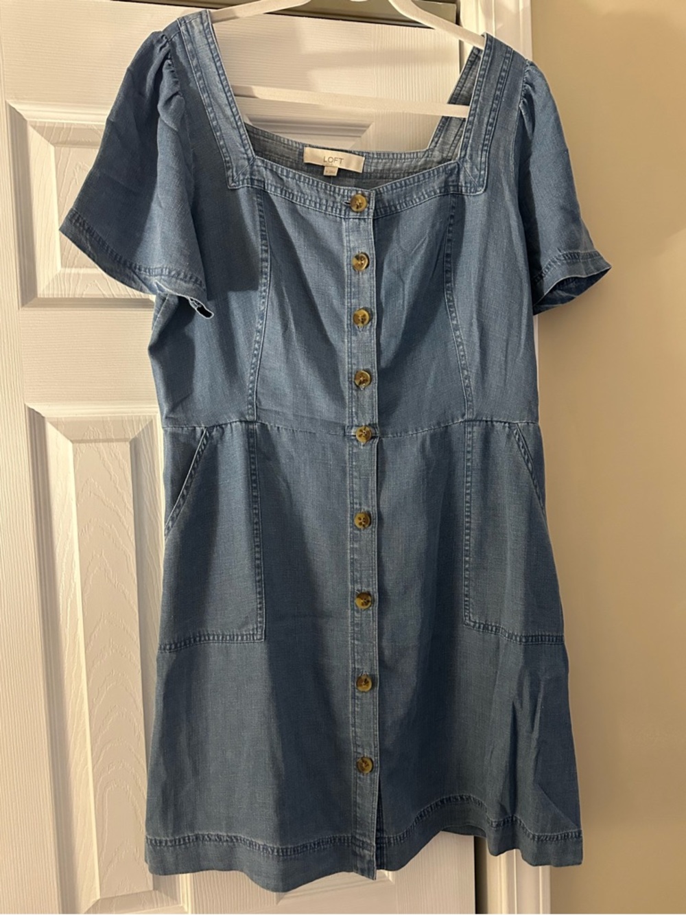 LOFT Light Blue Denim Button-Front Women's Dress